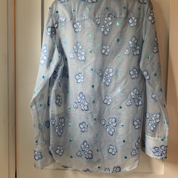 BRAND NEW Luisa Beccaria blue flower Printed Chiffon Blouse - Picture 10 of 12
